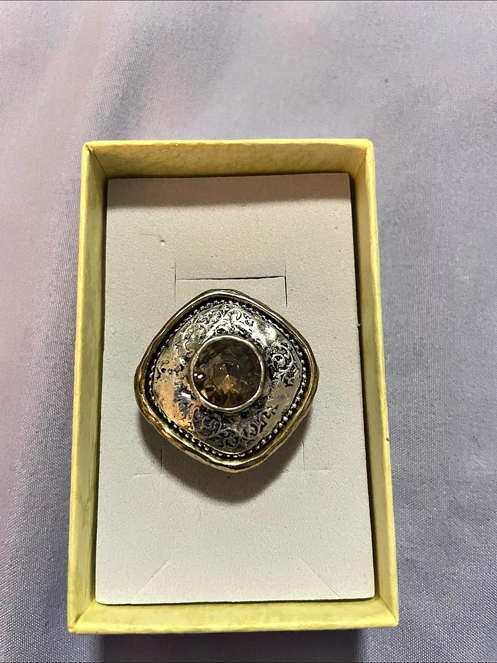 Chico's Ornate Gold-Tone Ring with Brown Center